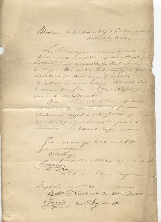 courrier sur la mort d'un capitaine adressé aux délégués de la boucherie commune de Paris mars 1871