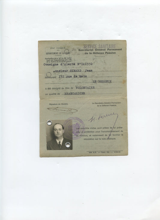 carte défense passive de Paris service sanitaire brancardier 1939-45