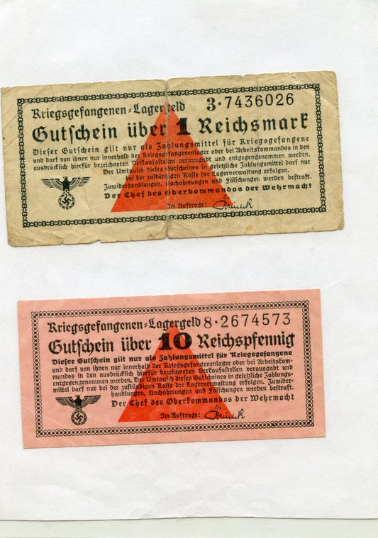 2 billets allemands pour camp de prisonniers 1939-1945
