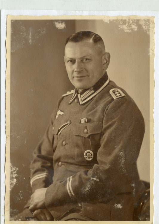 carte photo d'un officier allemand 1939-45, ancien 1914-18, médailles, croix de fer