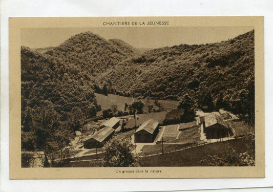 carte postale chantiers de jeunesse pré imprimée groupe dans la nature