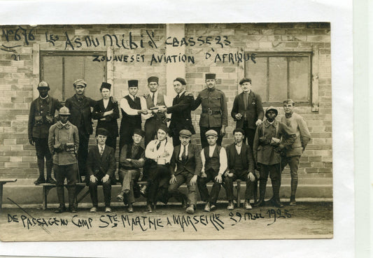 carte photo camp de Ste Marthe Marseille Zouaves aviateurs avec sénégalais du 8°RTS 1923