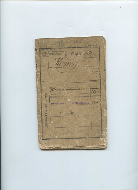 livret militaire soldat de haute Saône artilleur campagne de 1870, annotations intéressantes siège de Belfort