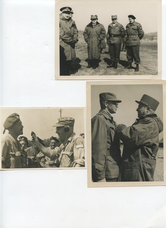 3 photos bataillon français en Corée dont une avec le maréchal Juin 1950-53