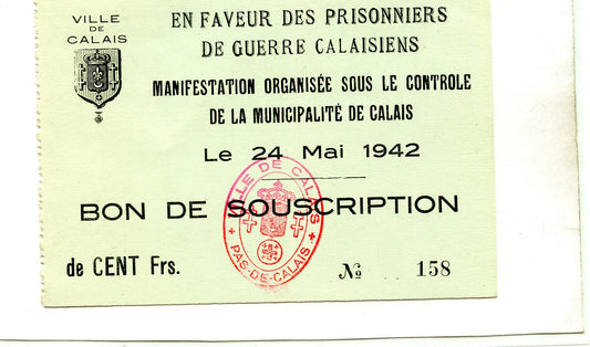 carte de souscription en faveur des prisonniers de Calais 1940-45