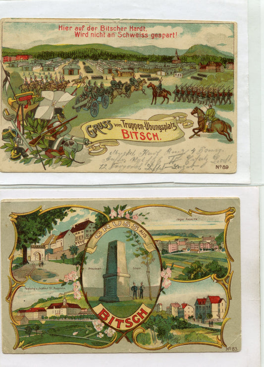 2 cartes postales militaires allemandes, Bitche avant 1914