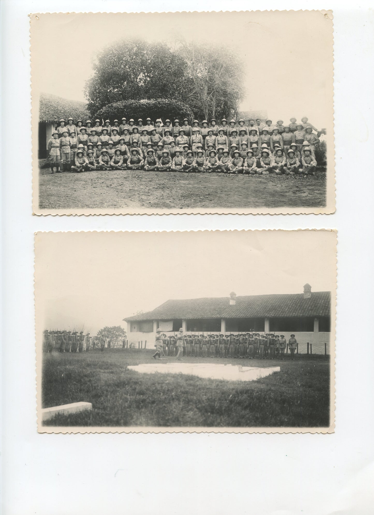 2 photos du poste de Nguyen Binh tirailleurs tonkinois Indochine 1933 photo compagnie et cérémonie