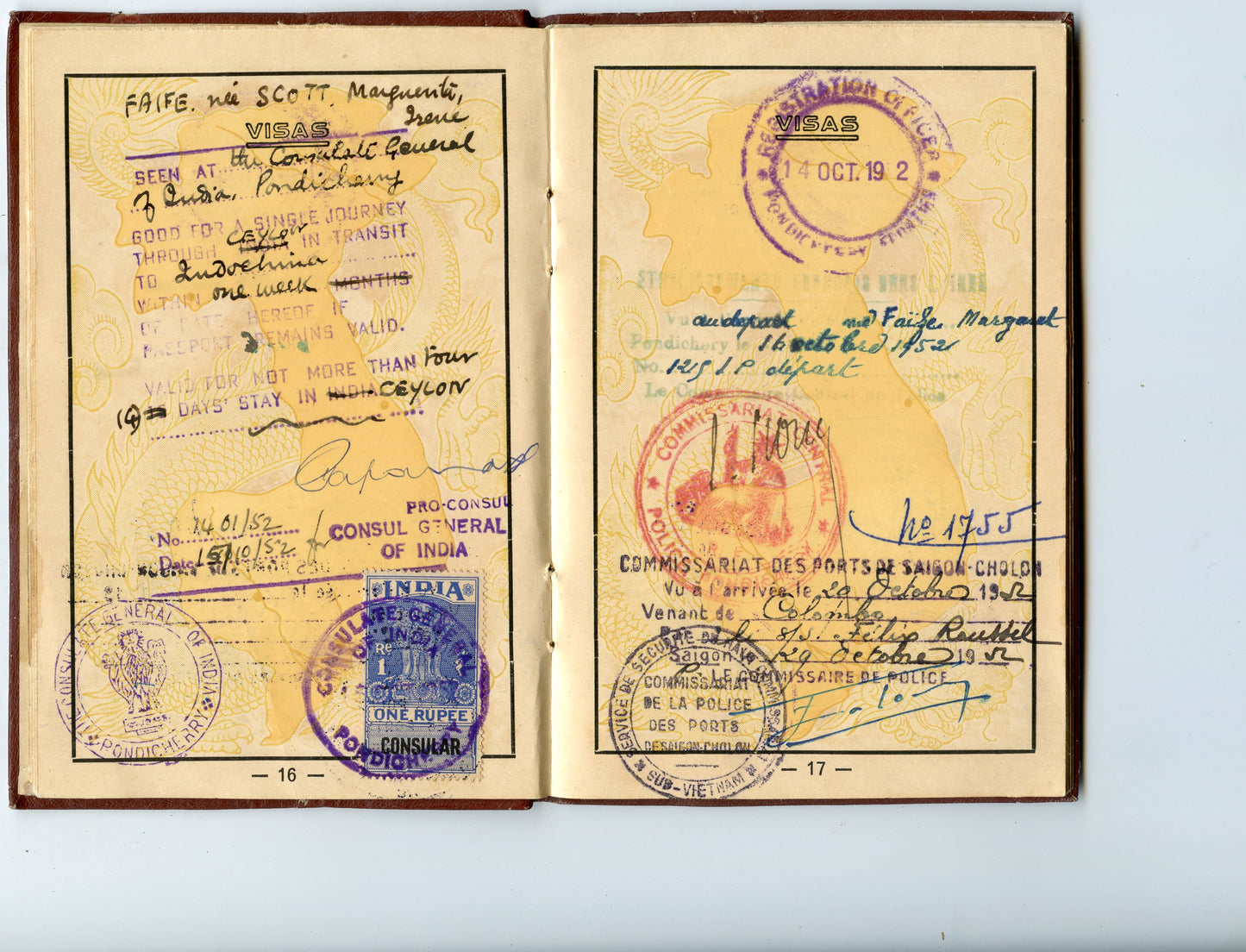 passeport de l'union Française Indochine pour une femme 1950
