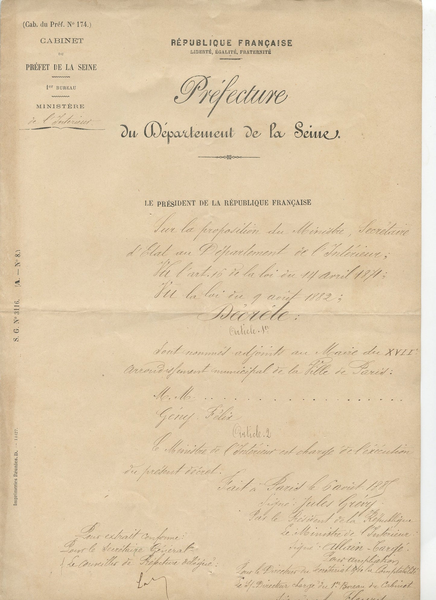 4 documents Officier de la garde nationale de Paris 1870-71 dont un signé Poubelle