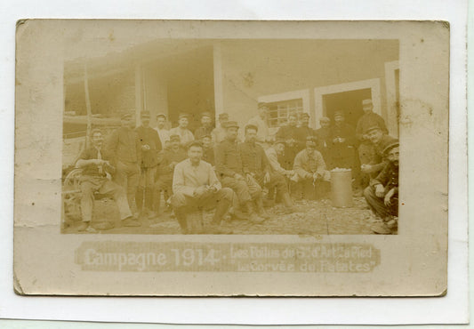 carte photo artilleurs du 5° RAP corvée de patates 1914