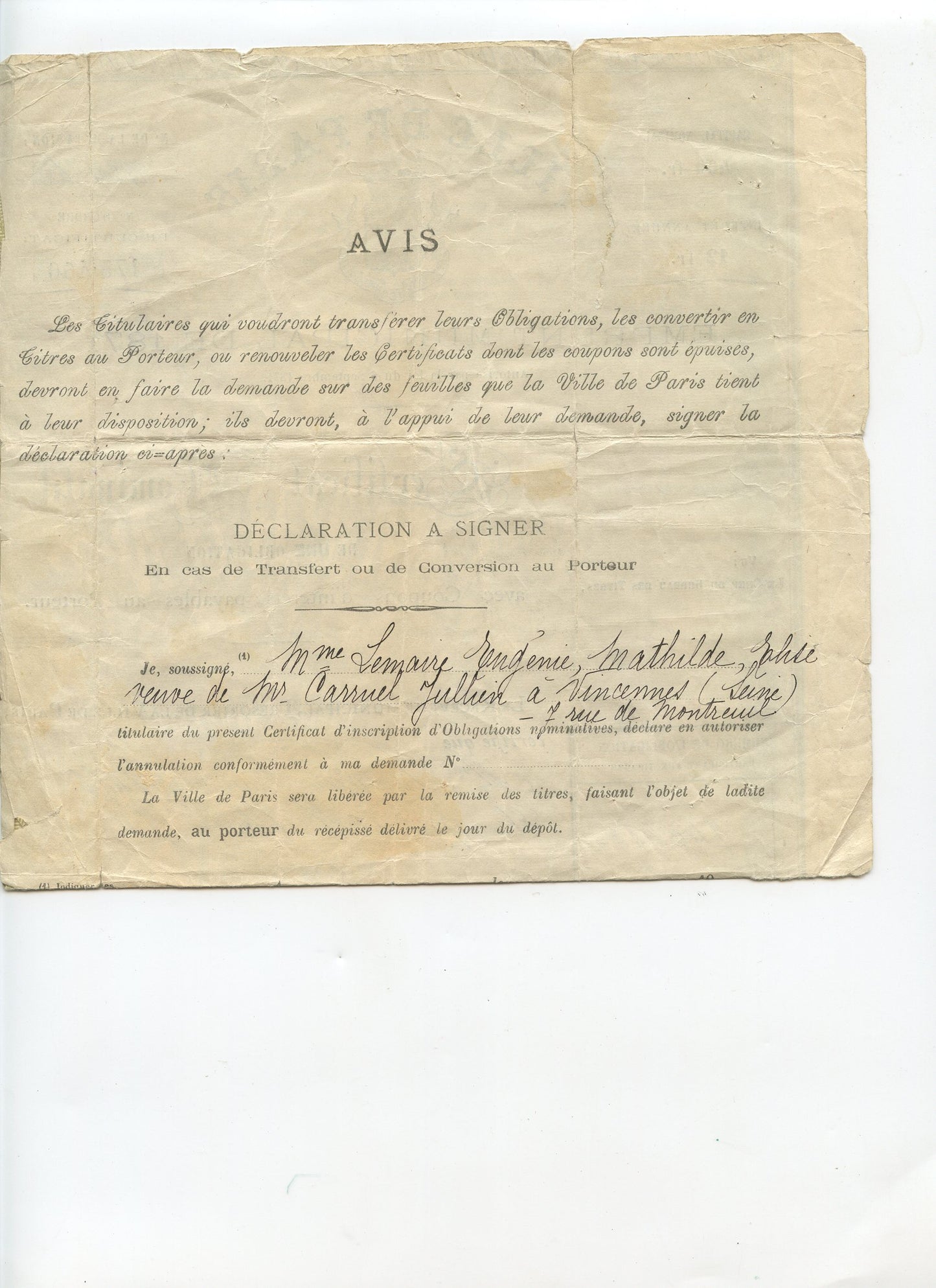 document emprunt de la ville de Paris guerre 1870-71