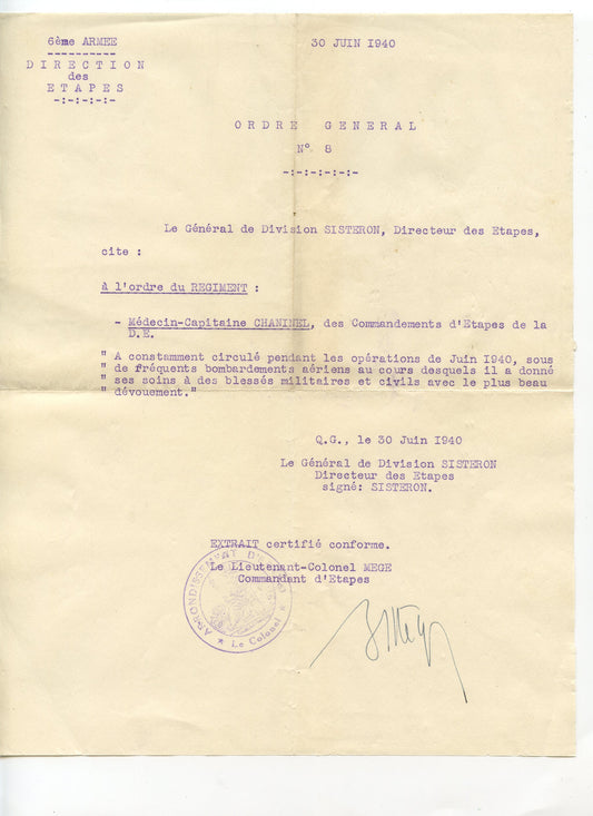 1939-40 : citation d'un médecin campagne de France 1940