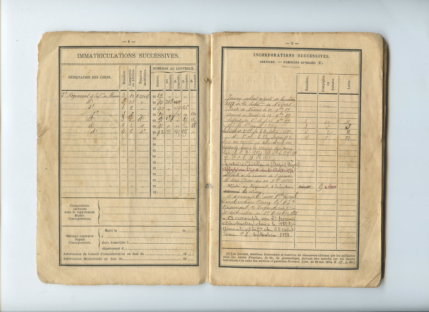 livret militaire soldat des troupes de la marine 1888 2°RIMa avec certificat de bonne conduite