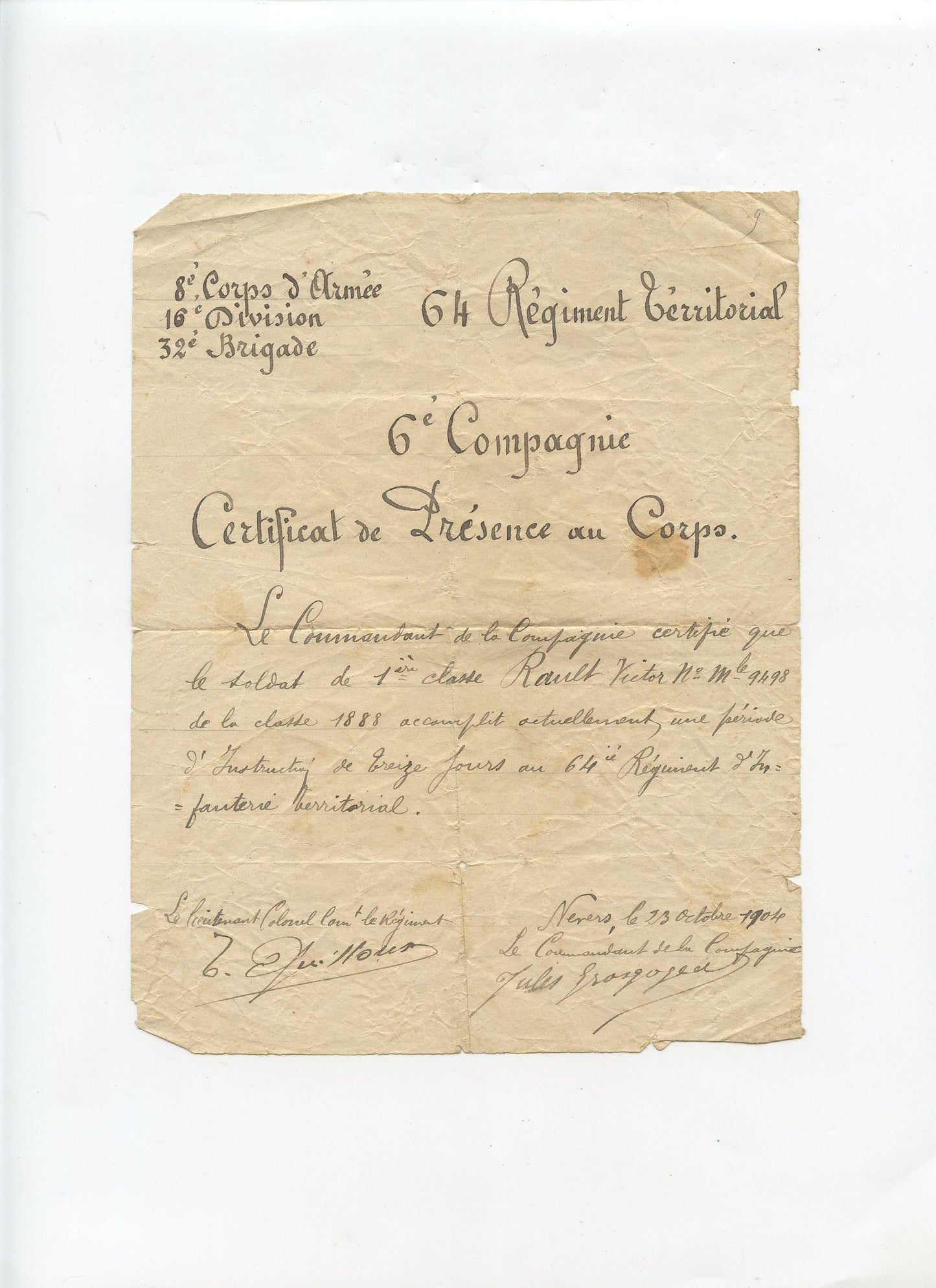 livret militaire soldat des troupes de la marine 1888 2°RIMa avec certificat de bonne conduite