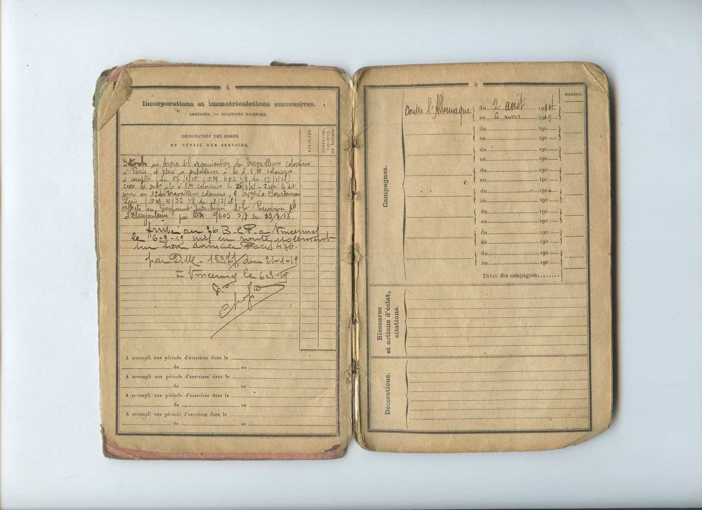 livret militaire et cartes postales d'un soldat détaché aux troupes indochinoises coloniale 1914-18