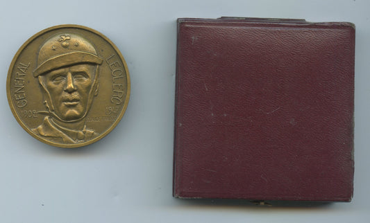 médaille de table paquebot général Leclerc 1951 en bronze, 50 mm dans sa boite