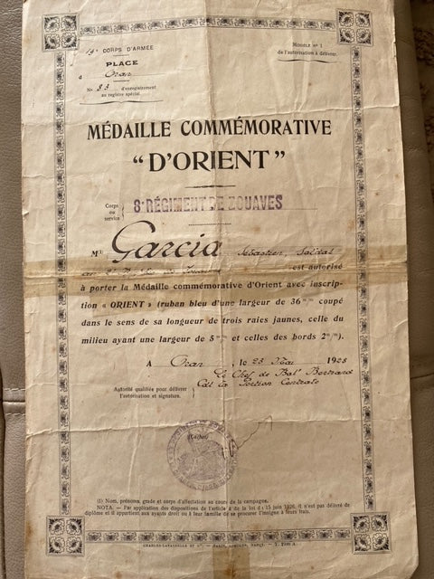 lot de papiers d'un zouave pied noir du 2°Bis Armée d'Orient 1914-1918