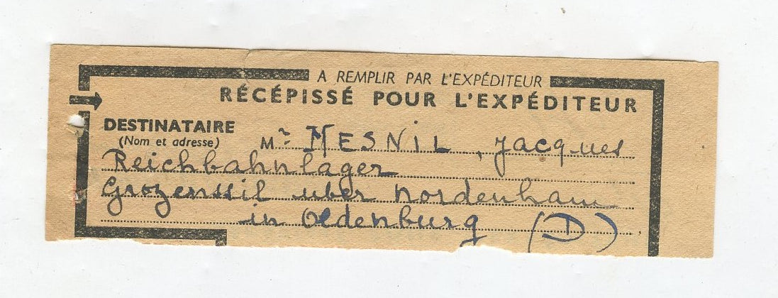 récépissé de colis pour travailleur Français du STO en Allemagne 1944 1