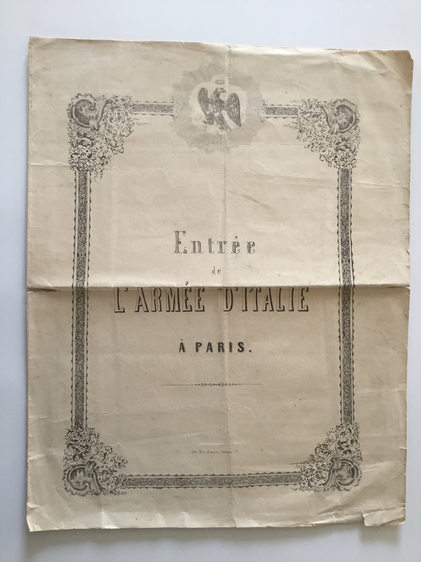 second empire : chant ou poème entrée de l'armée d'Italie à Paris 1859