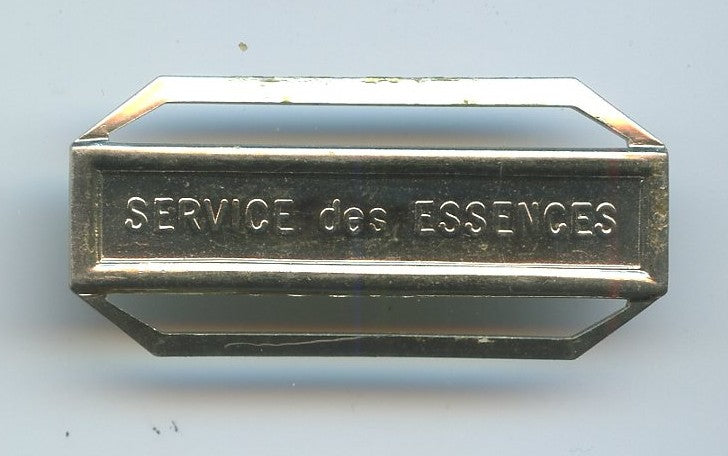 France : agrafe Service des essences, fabrication Monnaie de Paris, bronze doré, deux passants