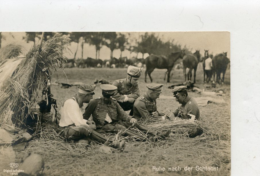 1914-1918 : CPA allemande cavaliers blessés soignés