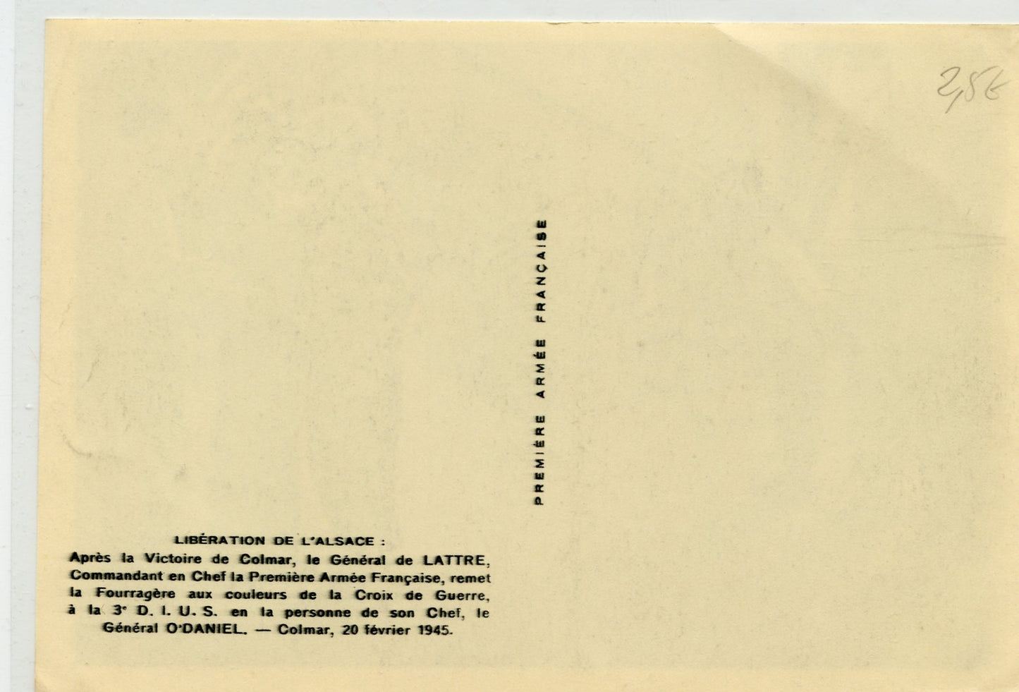 1939-1945 :  CPA libération de l'Alsace, remis de la fourragère à la 3°DI US