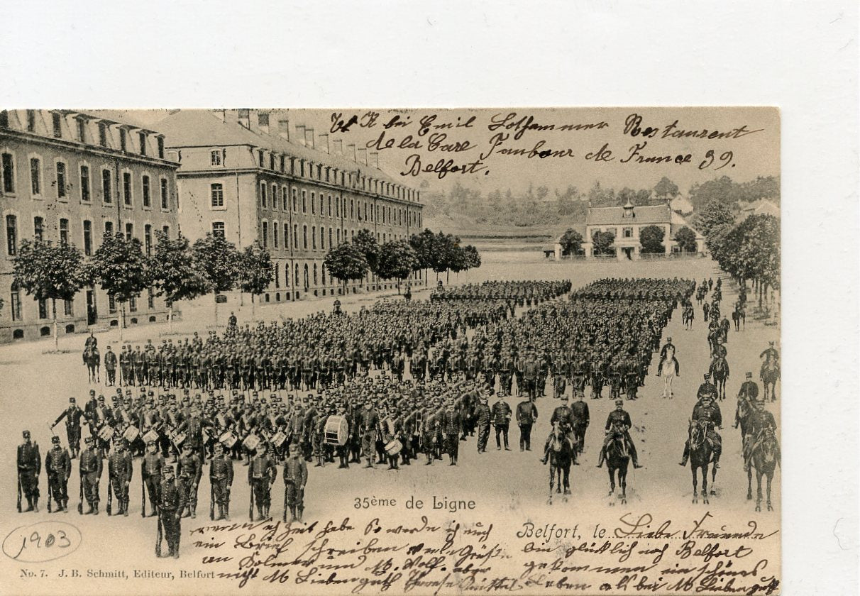 avant 1914-1918 : CPA du 35° de ligne Belfort rassemblé 1903