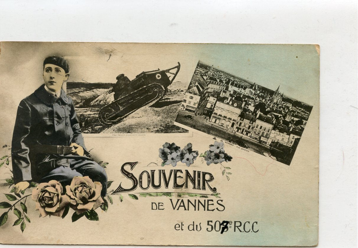 1939-1945 : CPA souvenir de Vannes 507° Rgt de chars de combat écrite en 1940