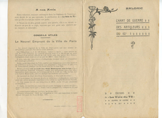 1914-1918 : chant de guerre des artilleurs du 62°RA 1917