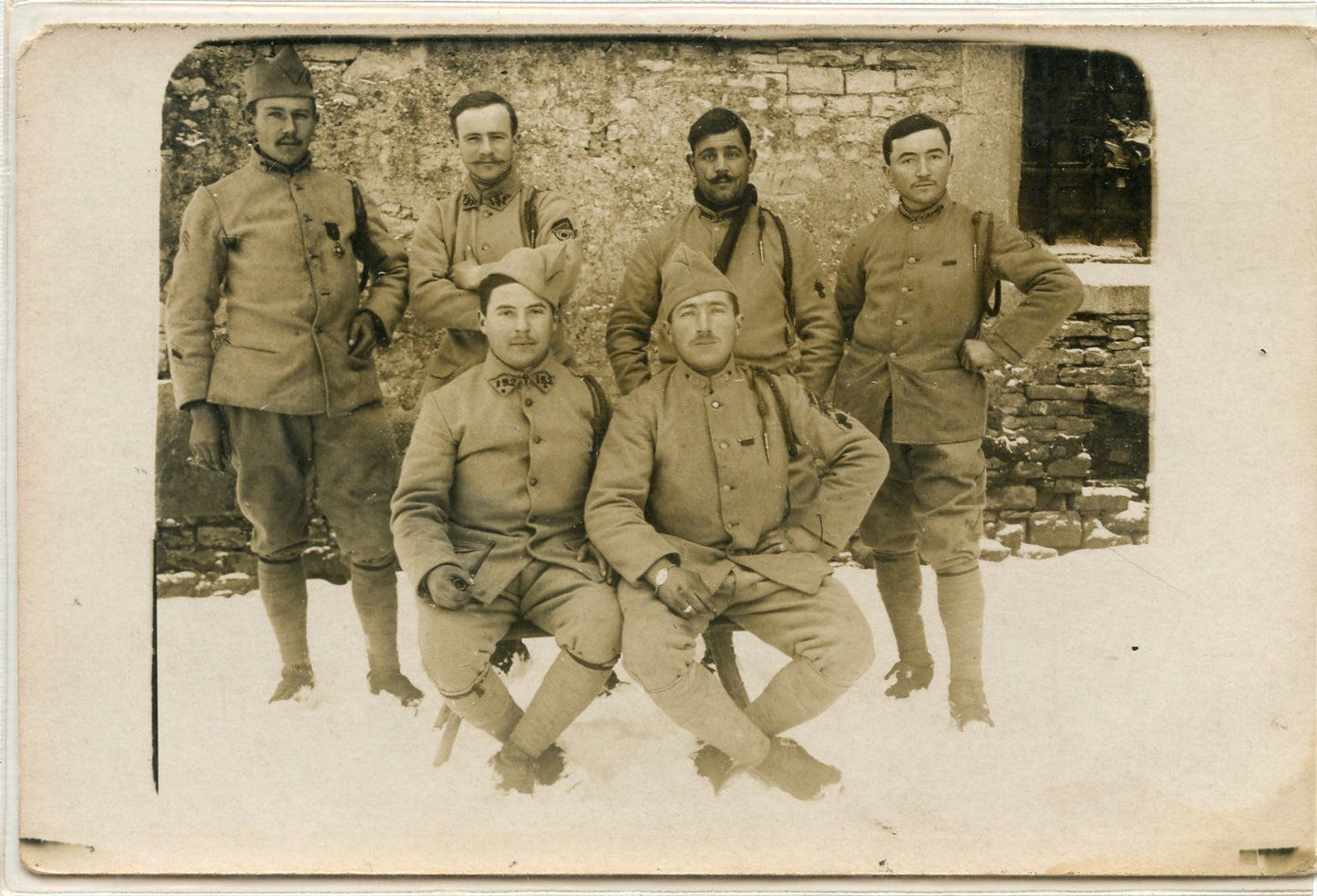 1914-1918 : carte photo soldats Français du 152ème RI, croix de guerre, Fourragère