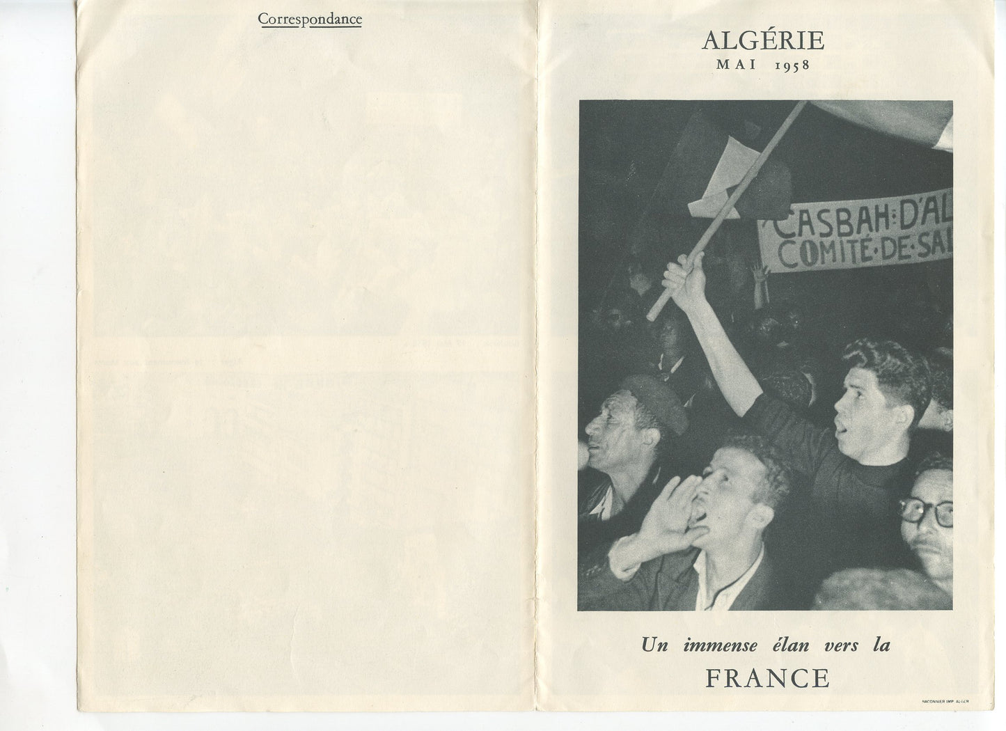 Algérie : Tract correspondance mai 1958