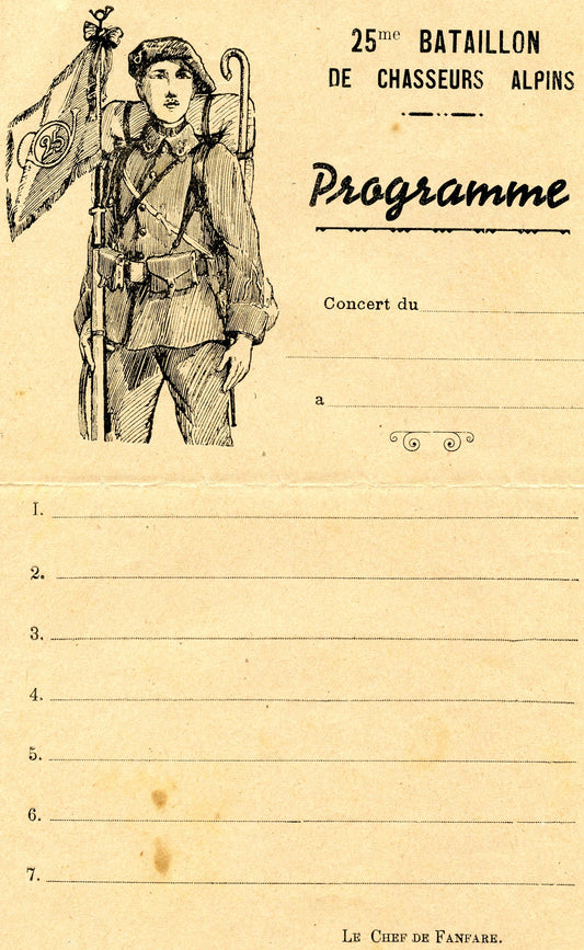 avant guerre : programme de concert du 25° bataillon de chasseurs alpins années 20