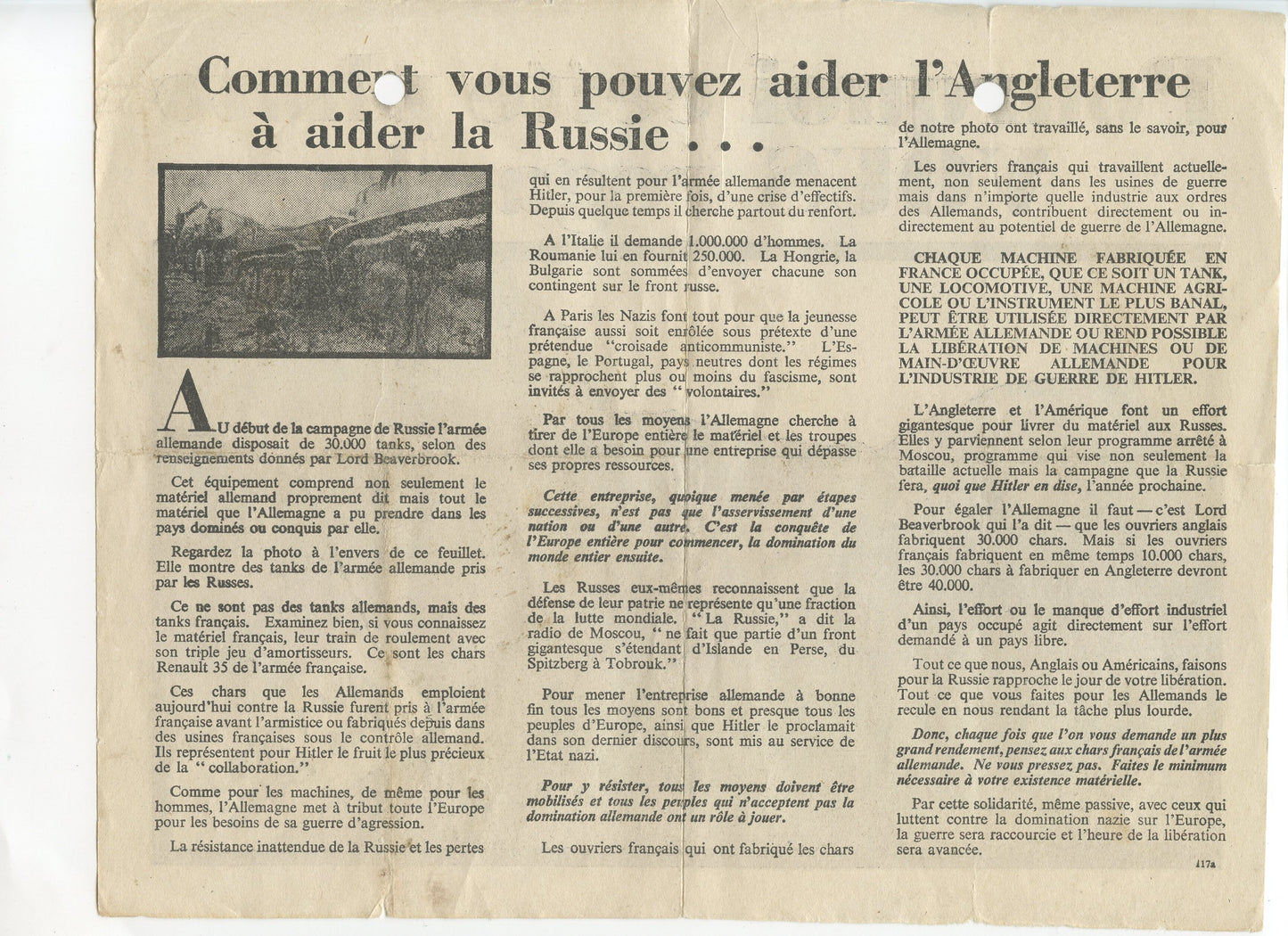 1939-1945 : tract allié anti-Allemand distribué par air, campagne de Russie