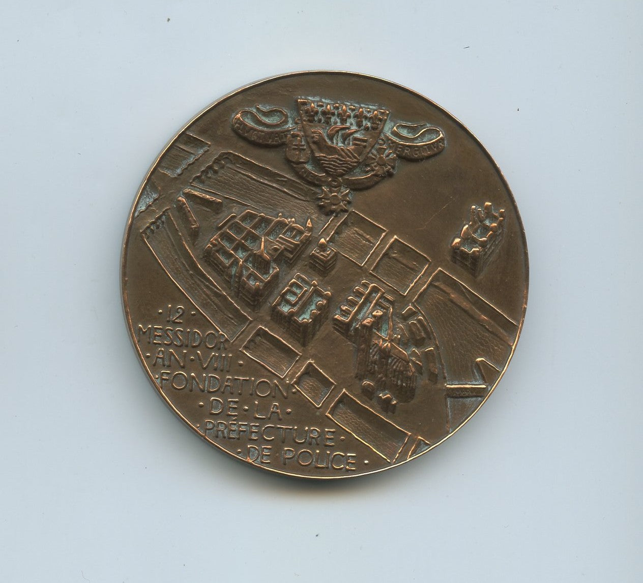 médaille de table en bronze, préfecture de police de Paris, poinçon bronze sur la tranche, 68mm